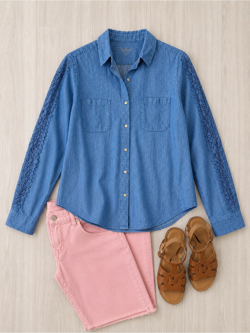 Lilly Pulitzer Blue 100% Linen Lace Sleeve Button Front Shirt Women’s XS